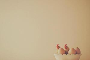 Little Chickens Hatching From White Eggs in a Minimalist Bowl Setting Against a Neutral Background photo