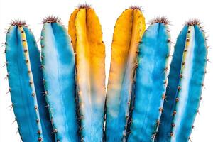 Vibrant Isolated Cactus on White Background with Unique Color Patterns and Textures photo