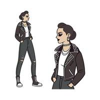 Rocker Chic Fashion Model Design vector