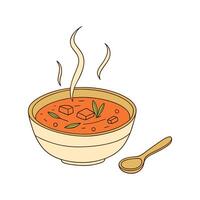 a bowl of soup with a spoon and a spoon vector