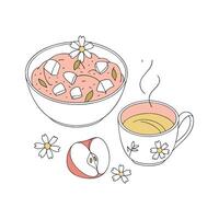 Creamy Mashed Apple with Chamomile Tea for Nutritional Meals vector