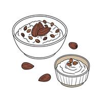 a bowl of yogurt with almonds and a bowl of nuts vector