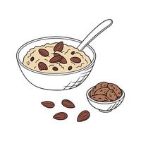 almond milk with oats and nuts in bowl illustration vector