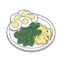 Creamy Scrambled Egg with Spinach Mash for Nutritional Meals vector