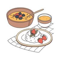 Nutritious Soft Cottage Cheese with Berries and Carrot Soup for Healthy Treats vector
