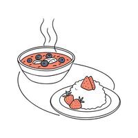 Delicious Soft Cottage Cheese with Berries and Carrot Soup for Kids vector