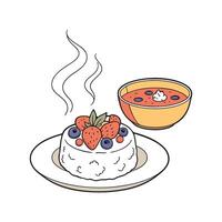 Yummy Soft Cottage Cheese with Berries and Carrot Soup for Healthy Snacking vector