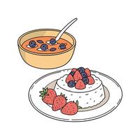 Creamy Soft Cottage Cheese with Berries and Carrot Soup for Nutritional Meals vector