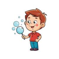 Joyful Boy Blowing Soap Bubbles Illustration vector