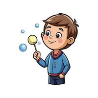 Delightful Boy Blowing Soap Bubbles Illustration vector
