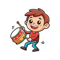 Boy Joyfully Beating Small Drum Illustration vector