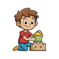 Delightful Boy with Sandcastle Mold vector