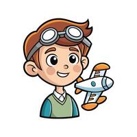 Joyful Boy Dreaming of Flying with Toy Airplane vector