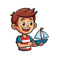 Creative Boy Pretending to Sail with Toy Boat vector
