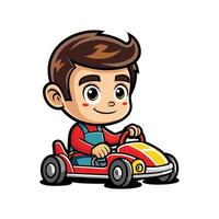 Joyful Boy with Toy Car Pretending to Race vector