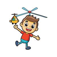 Boy Pretending to Fly Toy Helicopter vector