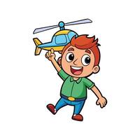 Child with Toy Helicopter Pretending to Fly vector