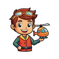 Child Enjoying Toy Helicopter Pretend Pilot vector