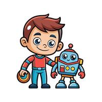 Boy Enjoying Imaginative Play with Robot vector