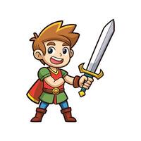 Boy Enjoying Playtime with Toy Sword Knight vector