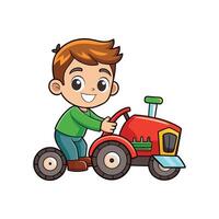 Child Pretending to Drive with Toy Tractor vector