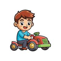 Boy with Toy Tractor Enjoying Driving Adventure vector