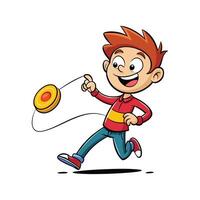 Boy Playing with YoYo in Cartoon Style vector