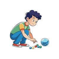 Boy Enjoying Fun with Marbles vector