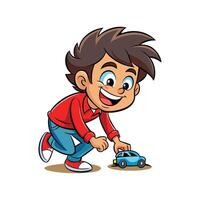 Child Racing with Toy Car in Cartoon Adventure vector