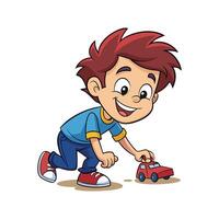 Boy Enjoying Race with Toy Car vector