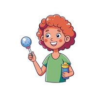 Girl with Happy Expression and Bubble Wand vector