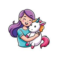 Playful Girl with Stuffed Unicorn vector
