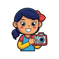 Child Enjoying Pretend Photography with Toy Camera vector