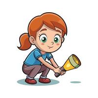 Girl Smiling While Exploring with Toy Flashlight vector