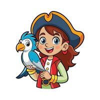 Child Pretending to be a Pirate with Toy Parrot vector