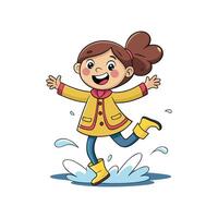 Girl Smiling While Jumping in Puddle vector