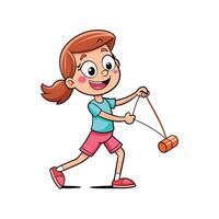 Girl Smiling While Playing with Jumping Jack Toy vector