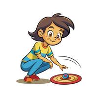Playful Child with Spinning Top in Action vector