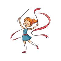 Child Twirling with Ribbon Wand Joyfully vector
