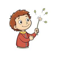 Child Blowing Dandelion with Joy vector