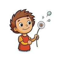 Girl Smiling while Blowing Dandelion vector