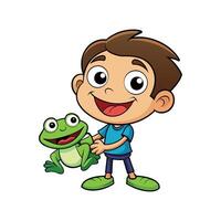 Child Smiling While Holding a Jumping Frog Toy vector