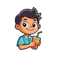 Child Smiling with a Colorful Cup and Straw vector