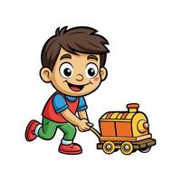 Young Child Builds Worlds with a Colorful Wooden Train vector
