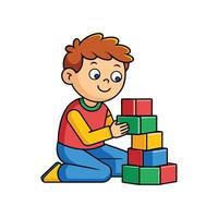 Kid Engrossed in Creative Fun with Building Blocks vector