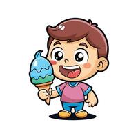 Child Enjoying an Ice Cream Cone with Great Delight vector