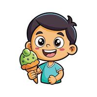 Boy Holding Ice Cream Cone with Joyful Expression vector
