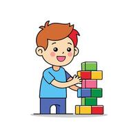 Kid Holding Brightly Colored Building Blocks with Excitement vector