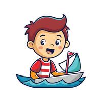 Child Pretending to Sail with a Toy Boat Full of Joy vector