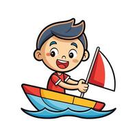 Kid Using Toy Boat for Adventurous Sailing Pretend Play vector